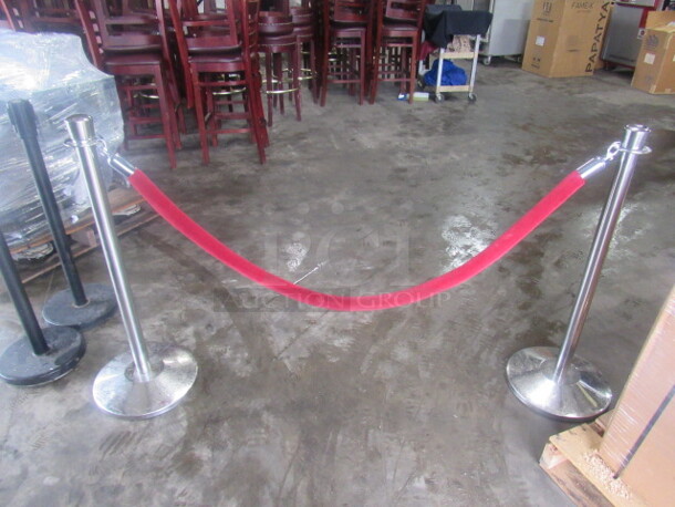 Two Chrome Crowd Control Pole With Velvet Rope. 