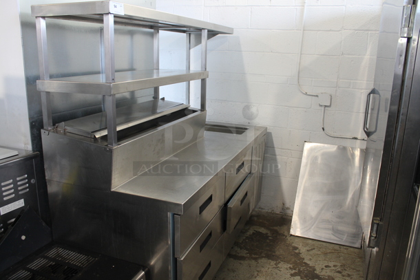 Delfield Stainless Steel Commercial Prep Table w/ 6 Drawers and 2 Tier Over Shelf. Tested and Does Not Power On - Image 2 of 5