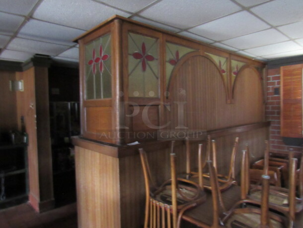 One Wooden Partition With Poly Stained Glass Decor. 127X87. BUYER MUST REMOVE
