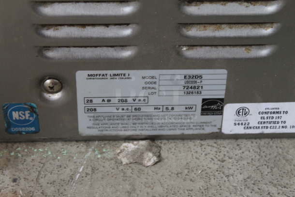 Moffat Turbofan E32D5 Stainless Steel Commercial Electric Powered Half Size Convection Oven. 208 Volts. - Image 4 of 5