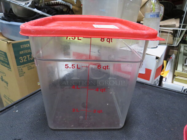 One 8 Quart Food Storage Container With Lid.