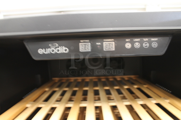 BRAND NEW SCRATCH AND DENT! Eurodib USF-128S Commercial Stainless Steel Single Glass Door Wine Display Cooler With Wood Shelves. 110-120V. Tested And Working!  - Image 2 of 5