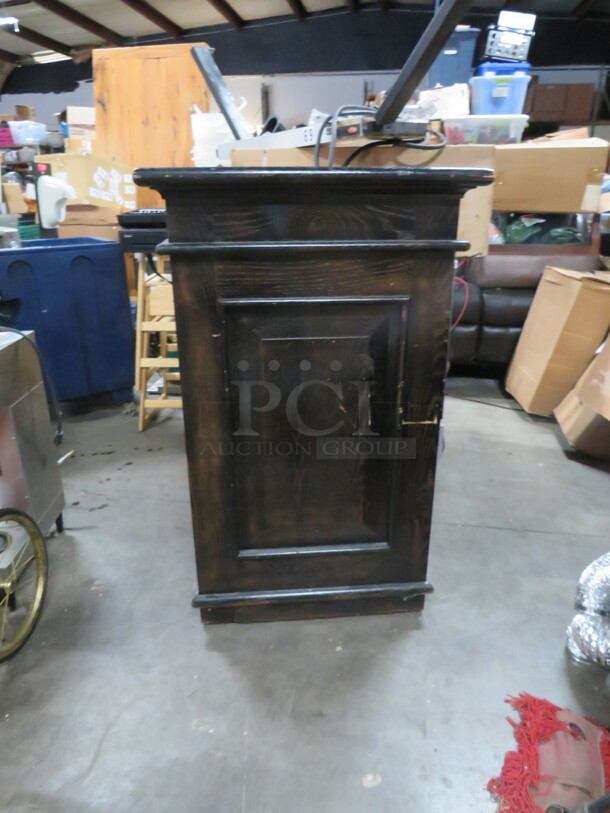 One Black Wooden 1 Door Hostess Stand With Under Storage On Casters, OR A 1 Door Trash Receptacle! 30X24X48