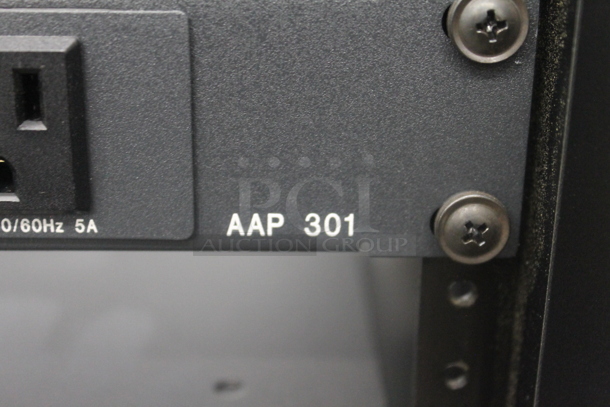 6 Electronic Rack Units in Black Metal Cabinet; Middleby Atlantic Power Center, Crestron Control Processor, Crestron Volume Tone Control, Ashly SRA-120 Power Amplifier, Extron AAP 301 Interface Extron Media Presentation Switcher. 6 Times Your Bid!   - Image 7 of 12