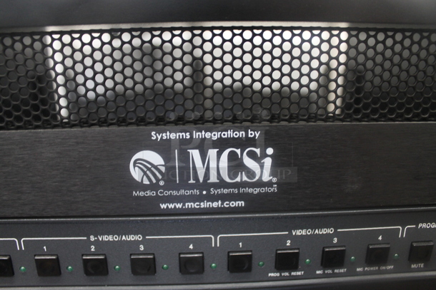 6 Electronic Rack Units in Black Metal Cabinet; Middleby Atlantic Power Center, Crestron Control Processor, Crestron Volume Tone Control, Ashly SRA-120 Power Amplifier, Extron AAP 301 Interface Extron Media Presentation Switcher. 6 Times Your Bid!   - Image 5 of 12