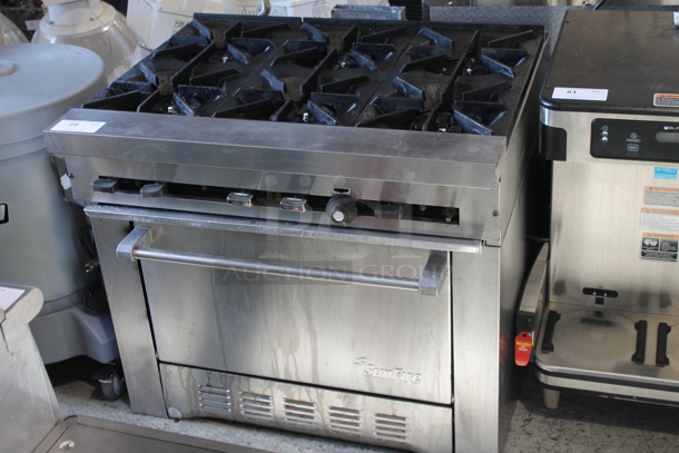 Garland SunFire SY-6-28 Stainless Steel Commercial Natural Gas Powered 6 Burner Range w/ Oven. Comes w/ 3 Gas Hoses. - Image 1 of 7