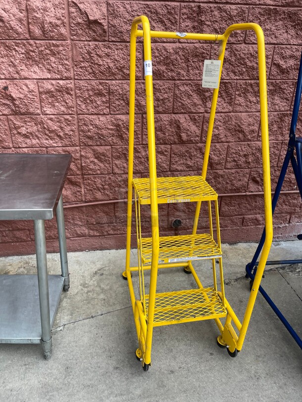 Nice! Cotterman Tilt N Roll 60 in H Steel Rolling Ladder, 3 Steps, 450 lb Load Capacity Yellow Color - Image 2 of 9