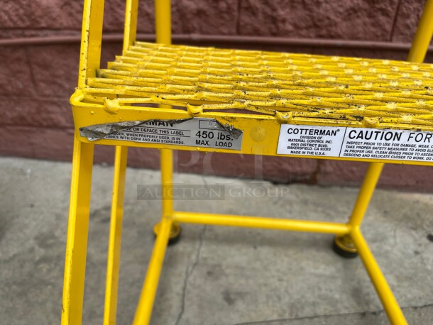 Nice! Cotterman Tilt N Roll 60 in H Steel Rolling Ladder, 3 Steps, 450 lb Load Capacity Yellow Color - Image 4 of 9