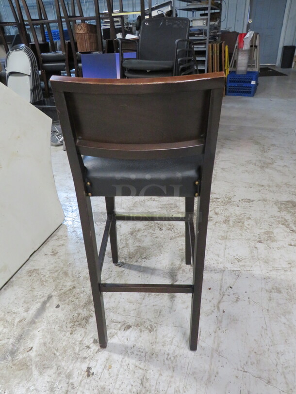 One Wooden Bar Height Chair With Black Cushioned Seat And Back.  - Image 4 of 4