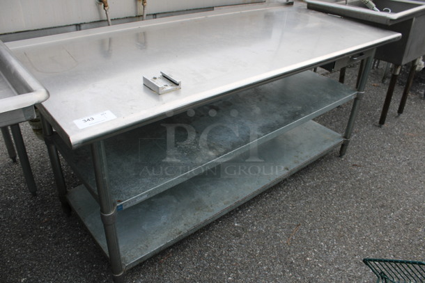 Stainless Steel Commercial Table w/ Vegetable Slicer Mount, Drawer and 2 Metal Undershelves. 72x30x34
