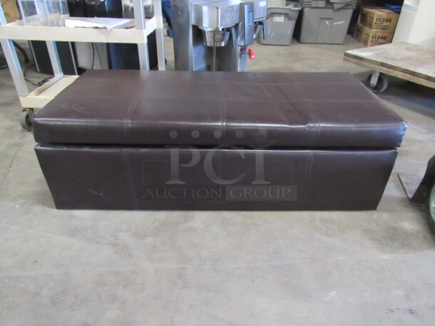 One Brown Leather Look Ottoman/Bench With Storage. 48X22X15