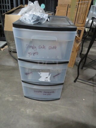 One Sterlite 3 Drawer Shelving With Casters. Assembly Required For Casters. 12.5X14X24