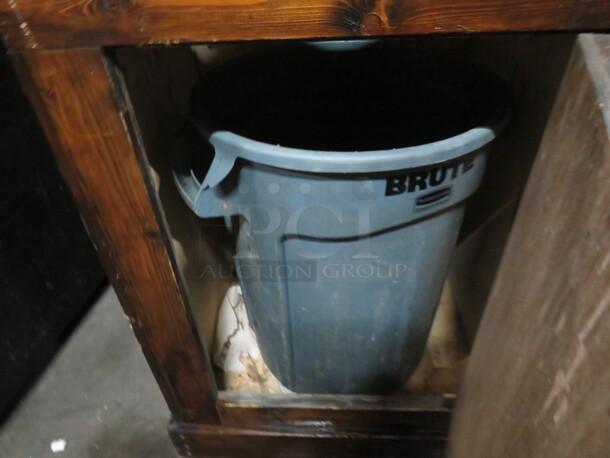 One 1 Door Trash Receptacle With Stainless Steel Top, Overshelf, And A Rubbermaid Trash Can. - Image 3 of 3