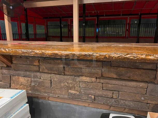 Concrete Bar Style Top with Business Logo in Serving Window. 
 x34.5"

***SECOND PHASE REMOVAL*** 

ITEM NOT AVAILABLE FOR STAFF REMOVAL OR SHIPPING.
 
Please Come Prepared with Appropriate Tools for Removal and Help to Load. There will be Two Phases for Removal, NO LIGHTING, ELECTRICAL OR EXTERIOR DOORS CAN BE REMOVED UNTIL THE SECOND PHASE. - Image 4 of 5