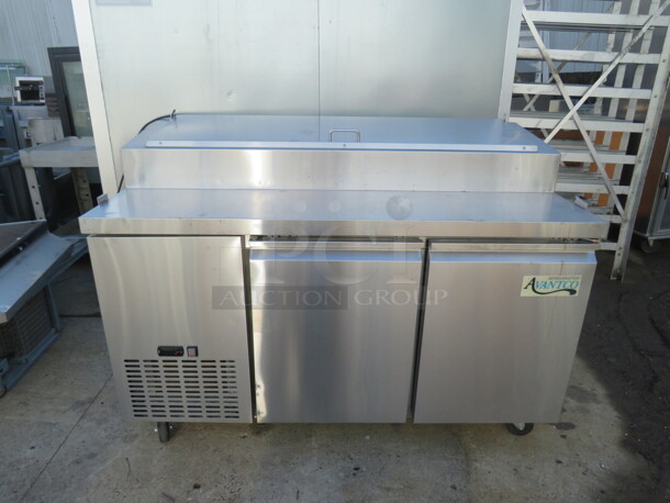 One WORKING Stainless Steel 2 Door Avantco Refrigerated Prep Table, With 2 Racks, on Casters. Model# 178PICL260HC. 115 Volt. 60X31.5X43. $2199.00. 