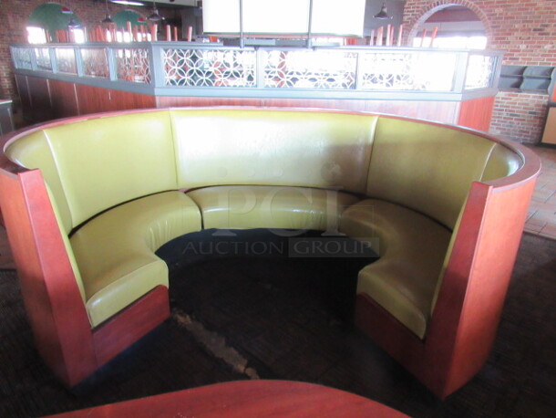 One BEAUTIFUL Wooden C Shaped Wooden Booth With Lime Green Cushioned Seat And Back!!! 108X100X41
