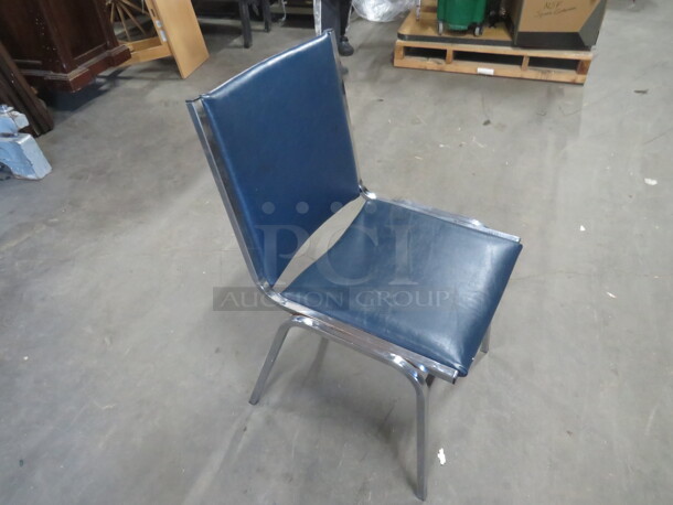 AWESOME Chrome Stack  Chair With Blue  Cushioned Seat And Back. 3XBID - Image 2 of 3