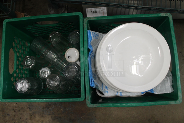 ALL ONE MONEY! Lot of 2 Boxes of Various Items Including White Plates and Beverage Glasses - Image 1 of 3