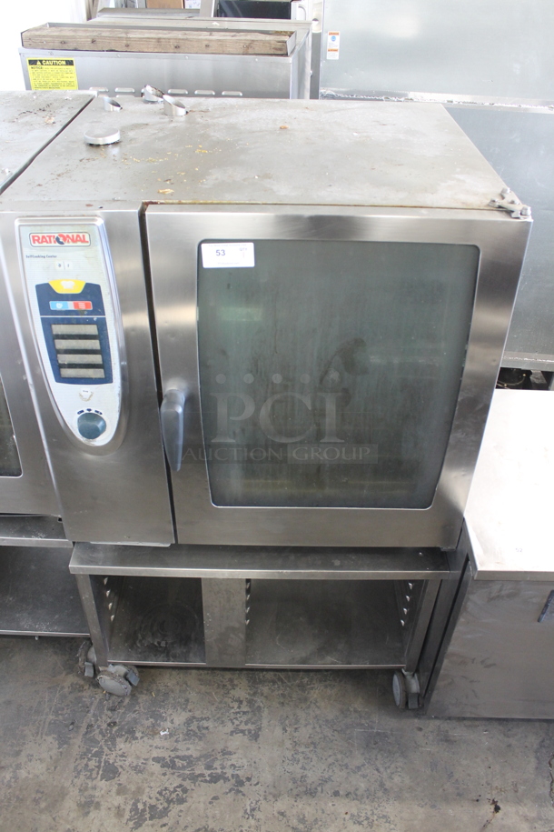 Rational Stainless Steel Commercial Natural Gas Powered Combitherm SelfCooking Center Convection Oven w/ Double Pan Rack Stand on Commercial Casters. - Image 1 of 6