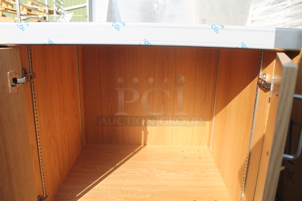 BRAND NEW! Stainless Steel Counter w/ 4 Wood Pattern Doors. - Image 4 of 6