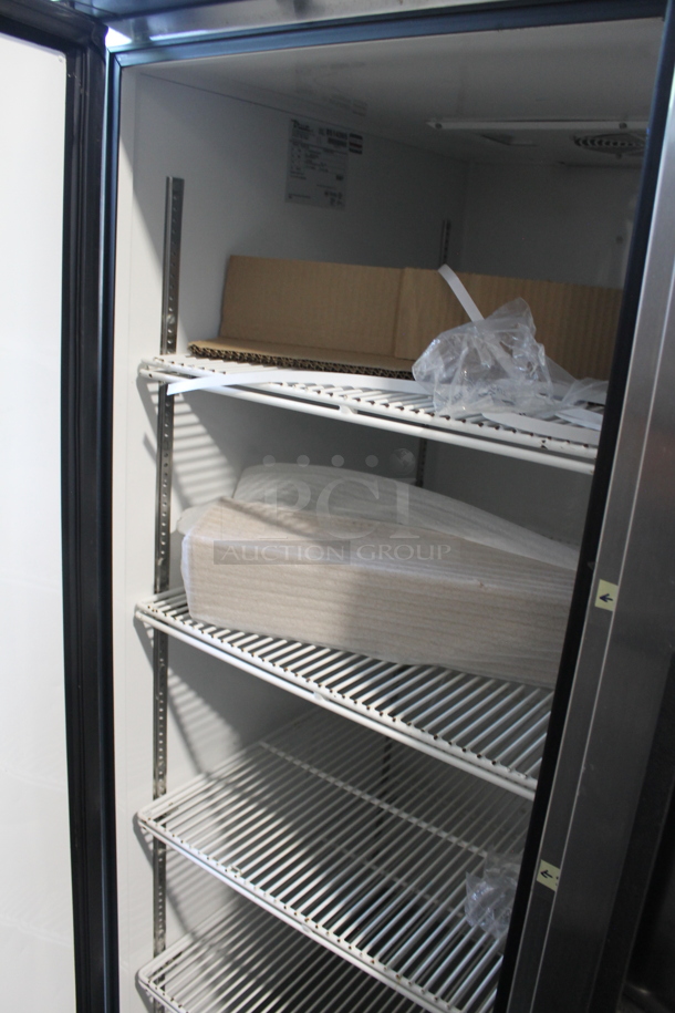 2015 True TG2R-2S ENERGY STAR Stainless Steel Commercial Two Door Reach In Cooler w/ Poly Coated Racks on Commercial Casters. 115 Volts, 1 Phase. Tested and Working! - Image 5 of 8