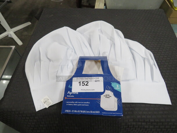NEW Apron And 3 Chefs Hats. 4XBID - Image 1 of 1