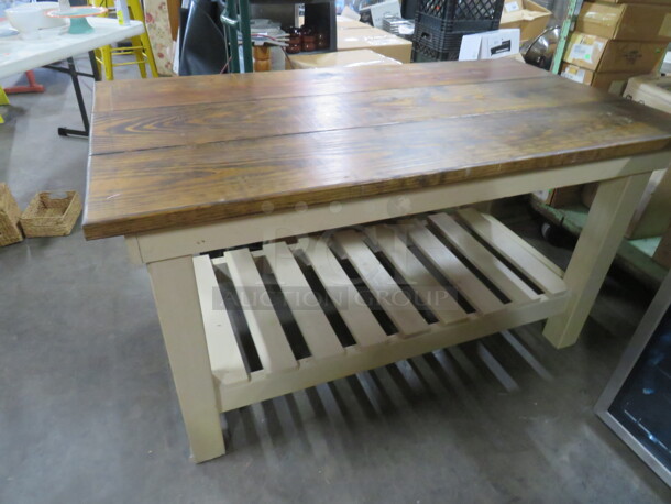 One Custom Built Wooden Farmhouse Table With under Shelf. 60X33X33 - Image 1 of 3