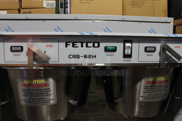 BRAND NEW SCRATCH AND DENT! Fetco CBS-62H Stainless Steel Commercial Countertop Double Coffee Machine w/ Hot Water Dispenser and 2 Metal Brew Baskets. Does Not Come w/ Satellites. 120/208-240 Volts, 1 Phase.  - Image 3 of 8