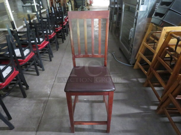 Wooden Counter Height Chair With A Brown Cushioned Seat. 2XBID - Image 1 of 2