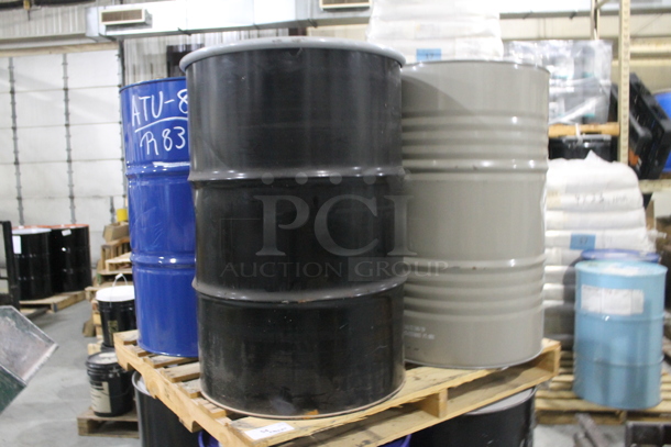 ALL ONE MONEY! PALLET LOT of 3 Metal Barrels; Tri-rez Polyeester Resin, Anti-terra-U 80. BUYER MUST REMOVE. - Image 3 of 9