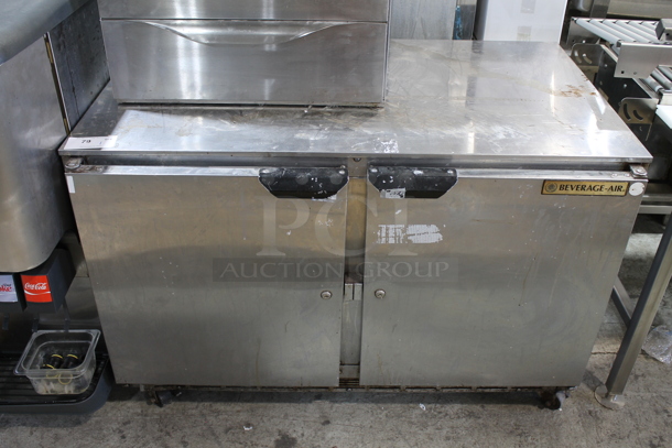 Beverage Air UCR48A-09-23 Stainless Steel Commercial 2 Door Undercounter Cooler on Commercial Casters. 115 Volts, 1 Phase. Tested and Working! - Item #1097600
