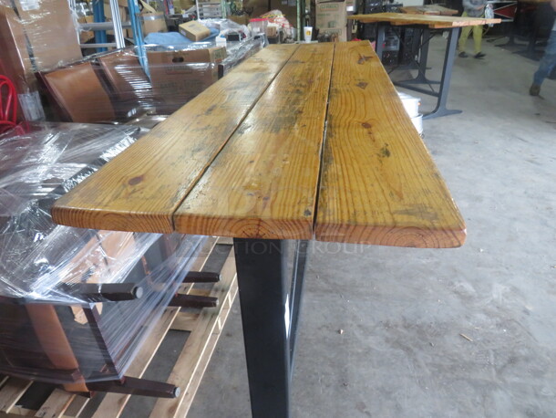 One Wooden Table Top On A Bar Height Black Industrial Base. 96X27.5X42 - Image 3 of 3