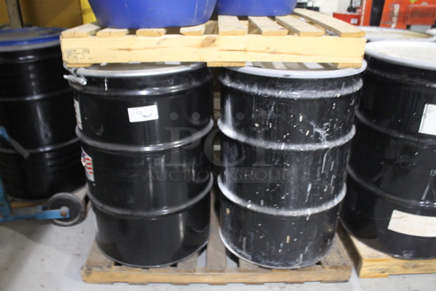 ALL ONE MONEY! PALLET LOT OF 4  Trilene Hydrocarbon Polymer Metal Barrels. BUYER MUST REMOVE.  - Image 1 of 5