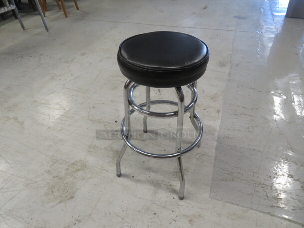 2 Ring Chrome Bar Stool With A Black Cushioned Swivel Seat.  2XBID - Image 1 of 2
