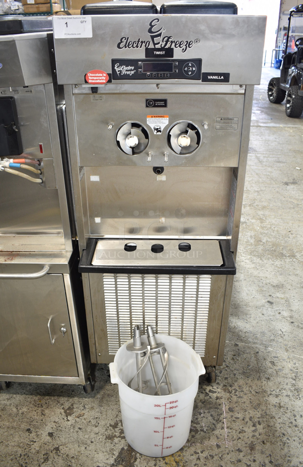 2016 Electro Freeze SLX500-232 Stainless Steel Commercial Floor Style 2 Flavor w/ Twist Soft Serve Ice Cream Machine on Commercial Casters. 208-230 Volts, 3 Phase.  - Image 1 of 11