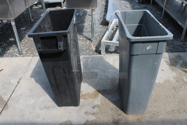 2 Poly Slim Jim Trash Cans; Black and Gray. 2 Times Your Bid!  - Image 2 of 5