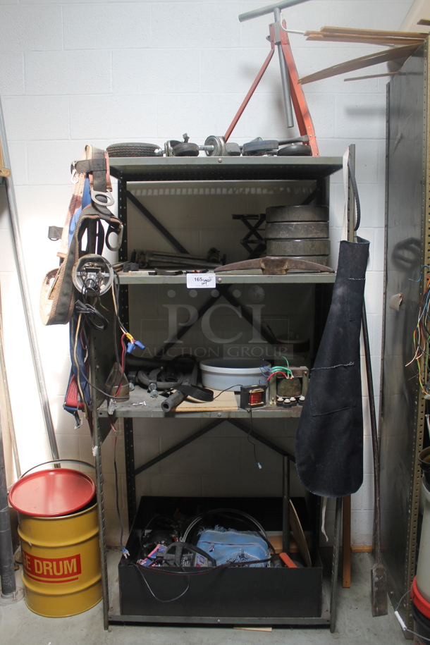 Gray Metal 4 Tier Shelving Unit w/ Contents Including Casters. BUYER MUST REMOVE. - Image 1 of 7