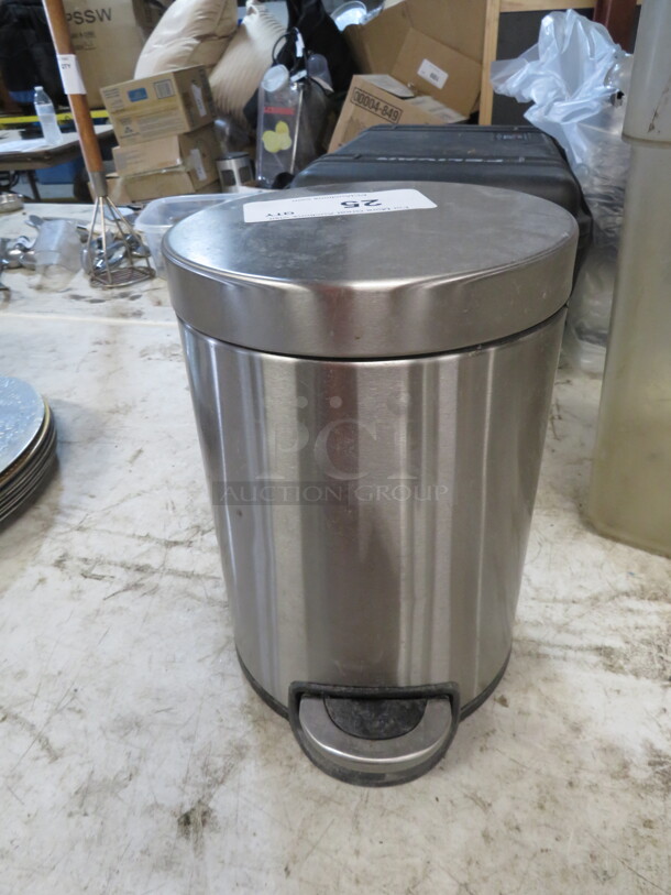 One Small Stainless Steel Step Trash Can. - Image 1 of 1