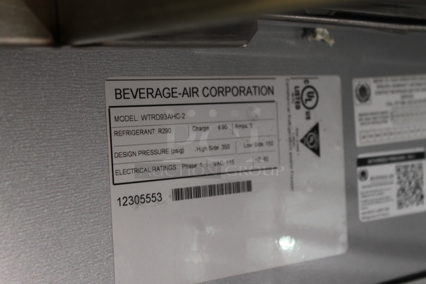 Beverage Air WTRD93AHC-2 Stainless Steel Commercial Work Top 2 Door Cooler w/ 2 Drawers on Commercial Casters. 115 Volts, 1 Phase. Tested and Working! - Image 3 of 3