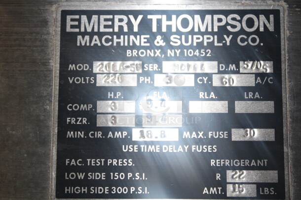 AMAZING! Emery Thompson/Electro Freeze Model 20LA-SP Commercial Stainless Steel Batch Freezer On Casters. 23.5x42x53. 220V/60Hz. 3 Phase. Working When Pulled! - Image 2 of 6