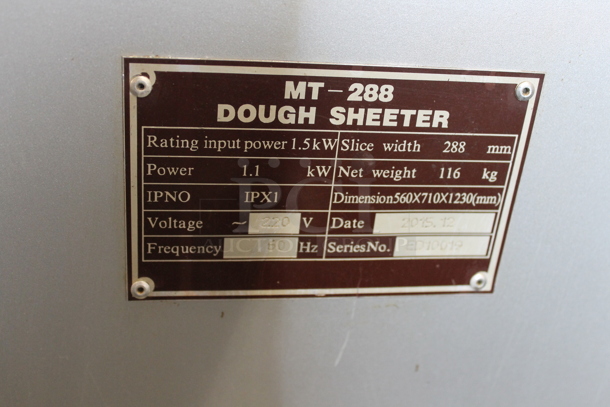 2015 MT-288 Metal Commercial Floor Style Dough Sheeter on Commercial Casters. 220 Volts, 1 Phase. - Image 8 of 8