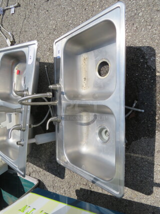 One SS Residential Double Bowl Sink With Faucet. 33X22