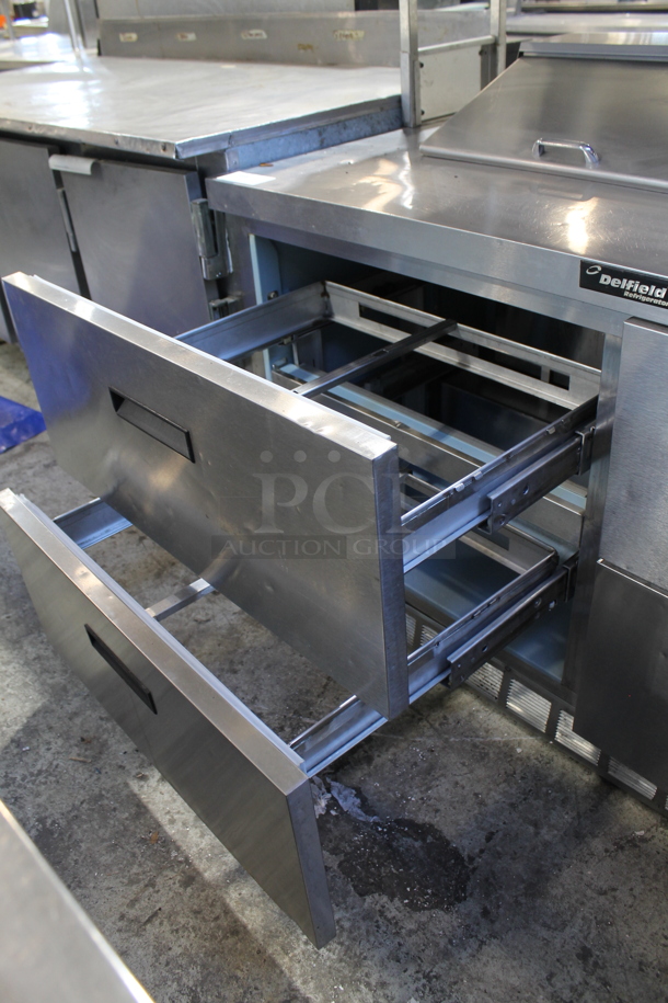 Delfield UCD4464N-12-DD5 Stainless Steel Commercial Sandwich Salad Prep Table Bain Marie Mega Top w/ 4 Drawers and 2 Tier Over Shelf. 115 Volts, 1 Phase. Tested and Working! - Image 6 of 8