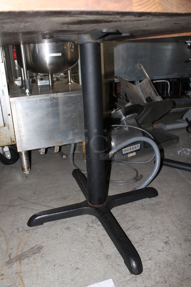 2 Wooden Dining Height Tables on Black Metal Table Base. 2 Times Your Bid! - Image 3 of 7