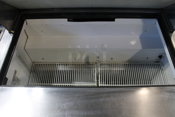 2012 True TSSU-48-18M-B Stainless Steel Commercial Sandwich Salad Prep Table Bain Marie Mega Top on Commercial Casters. 115 Volts, 1 Phase. Tested and Powers On But Does Not Get Cold - Image 5 of 8