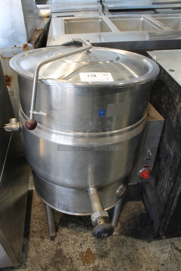 Crown KSED-20 Stainless Steel Commercial Floor Style Electric Powered Steam Kettle. 208 Volts, 3 Phase. 