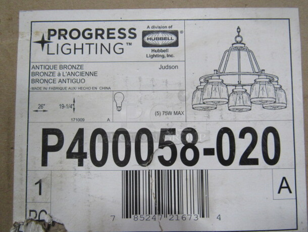 One NEW Hubbell New Progress Antique Bronze 5 Light Chandelier.  - Image 1 of 3