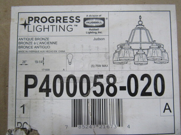 One NEW Hubbell New Progress Antique Bronze 5 Light Chandelier. 