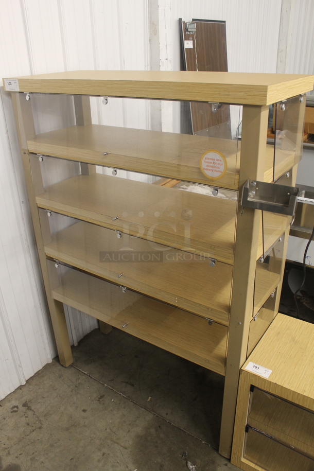 Wood Pattern 5 Tier Shelving Unit w/ Poly Doors. - Image 1 of 4