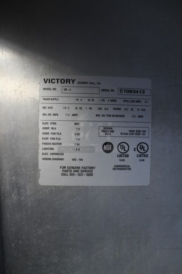 Victory VR-2 Stainless Steel Commercial 2 Door Reach In Cooler on Commercial Casters. 115 Volts, 1 Phase. Tested and Working! - Image 5 of 5
